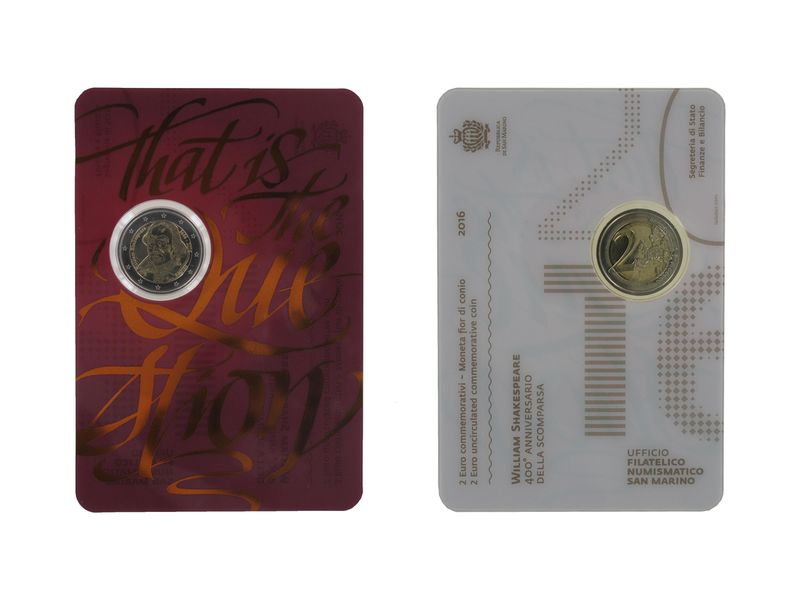 San Marino 2 Euro Münze, 2016, William Shakespeare Folder