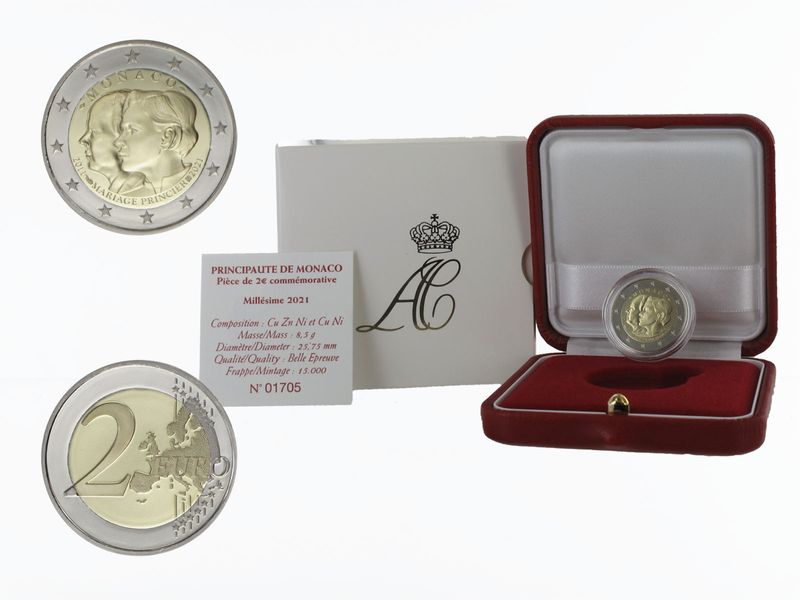 Monaco original 2 € Fürst Albert II + Fürstin Charlene, 2021 PP