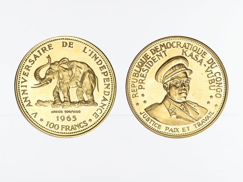 Kongo 100 Fr.  Gold, 1965, 5. Jahrestag - Unabhängigkeit