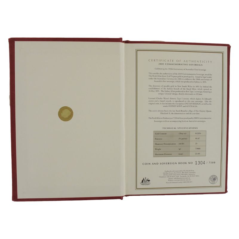 Australien 25 Dollars Gold, Sovereign 2005, PP (Buch)