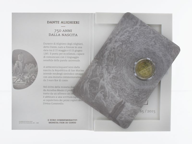 San Marino 2 Euro Münze, 2015, Dante Alighieri Folder