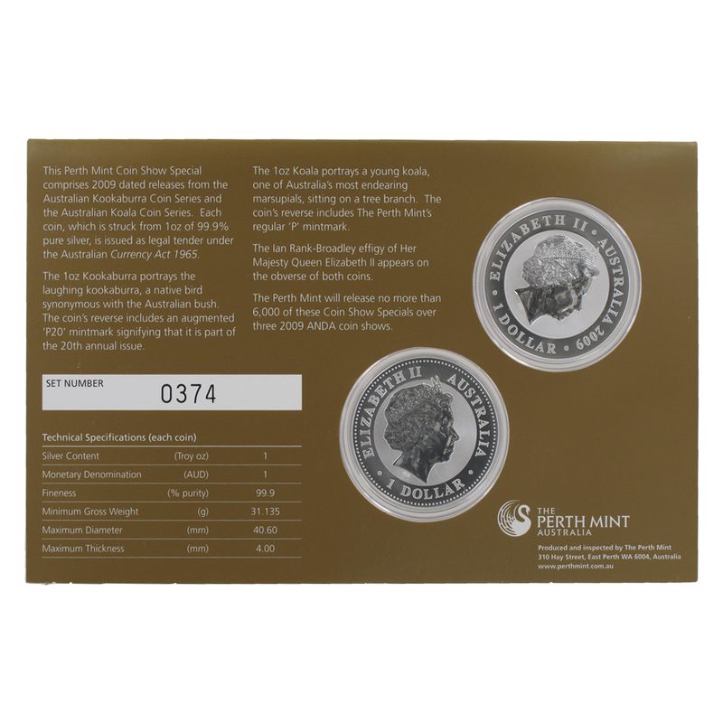 Australien 1$ Koala+Kookaburra 2009, Perth Mint Coin Show Blister
