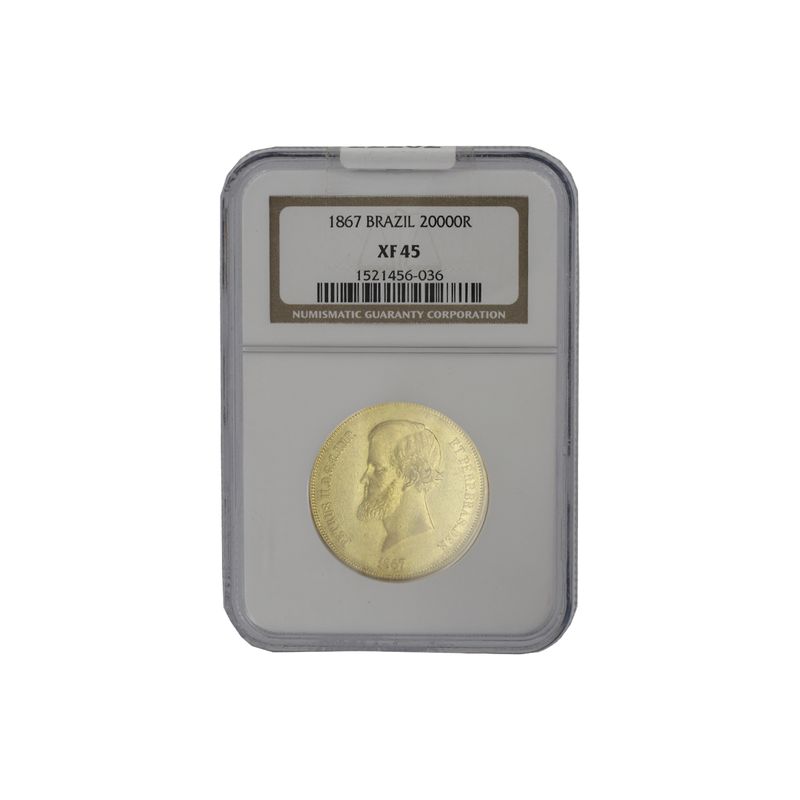 Brasilien 20000 Reais König Peter II., 1867 Slab NGC XF45