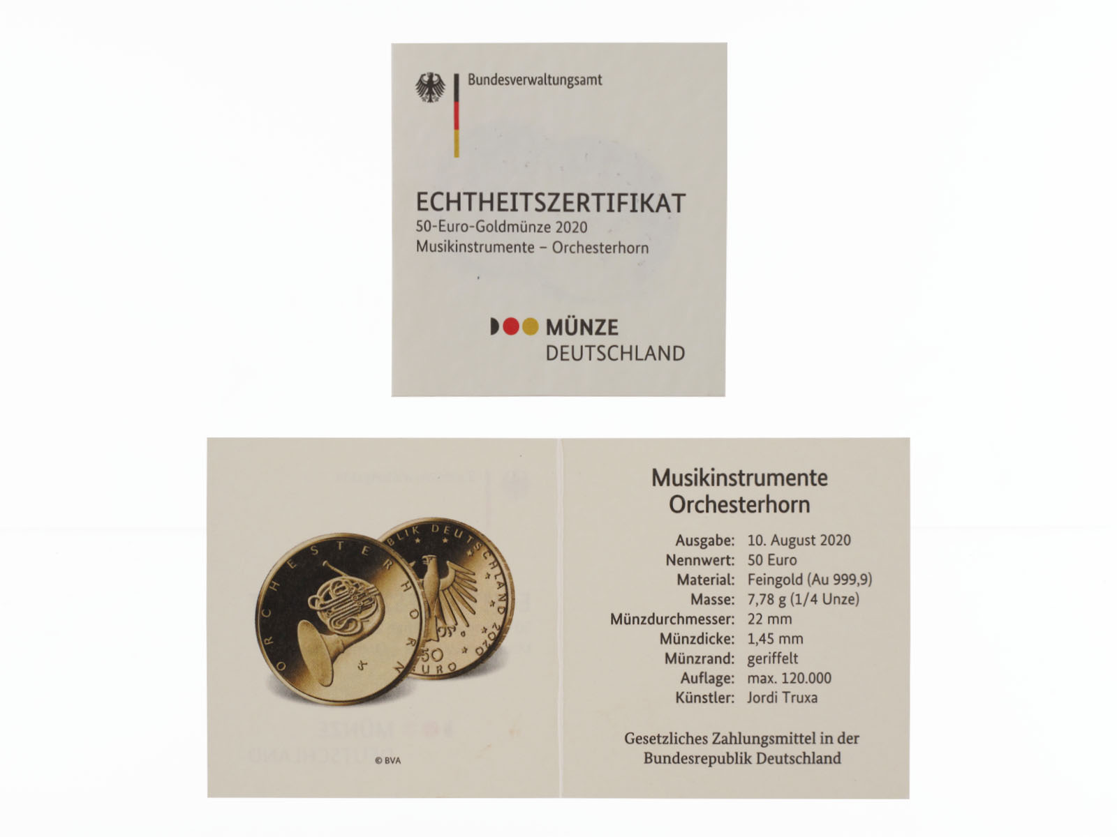 BRD 50 Euro Gold, 2020 G, Orchesterhorn (B+C)