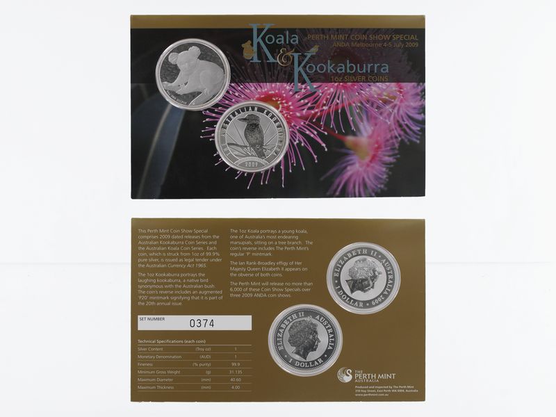 Australien 1$ Koala+Kookaburra 2009, Perth Mint Coin Show Blister