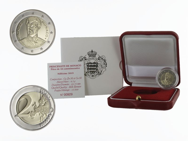 Monaco original 2 € Fürst Honore V., 2019 PP