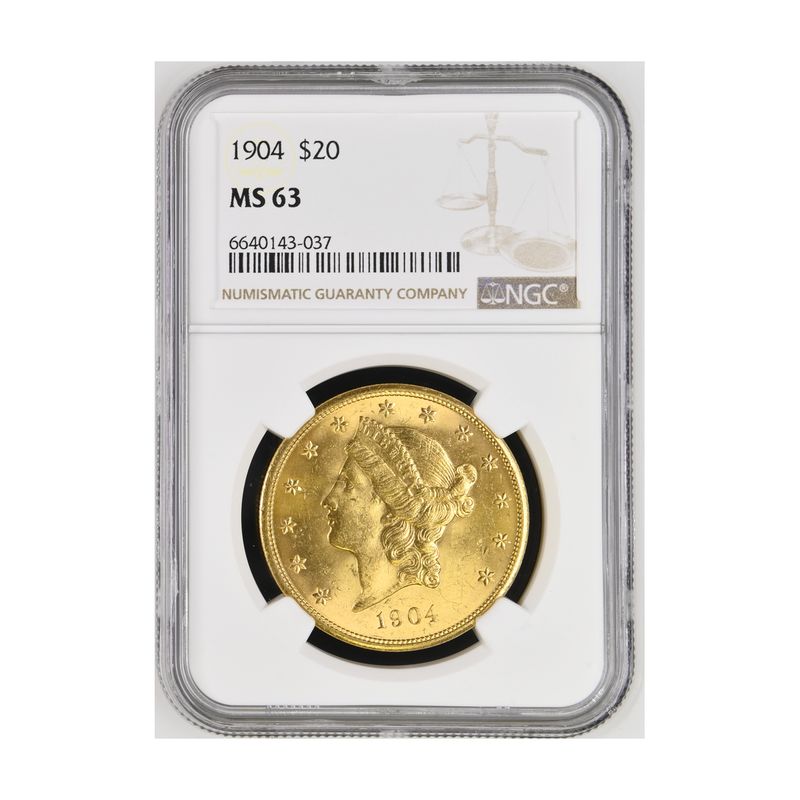 USA 20 Dollars Gold Eagle/Kopf 1904, Slab NGC MS63