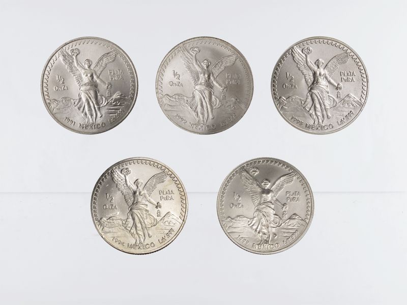 Mexiko Libertad, 1991-95, 1/2 OnZa Silber kpl. (5)
