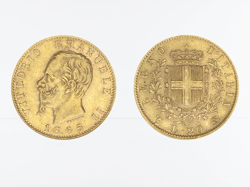 Italien Emanuele II . 1865, 20 Lire Gold