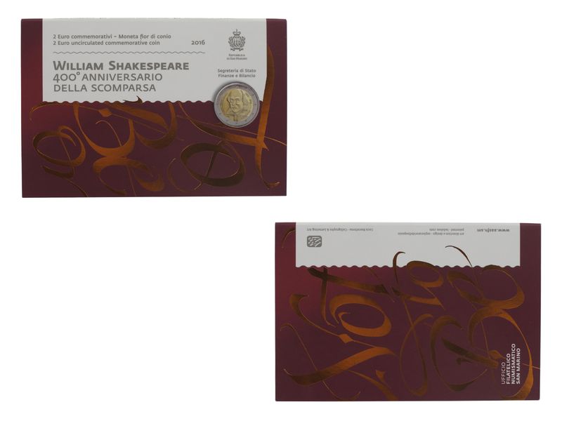 San Marino 2 Euro Münze, 2016, William Shakespeare Folder