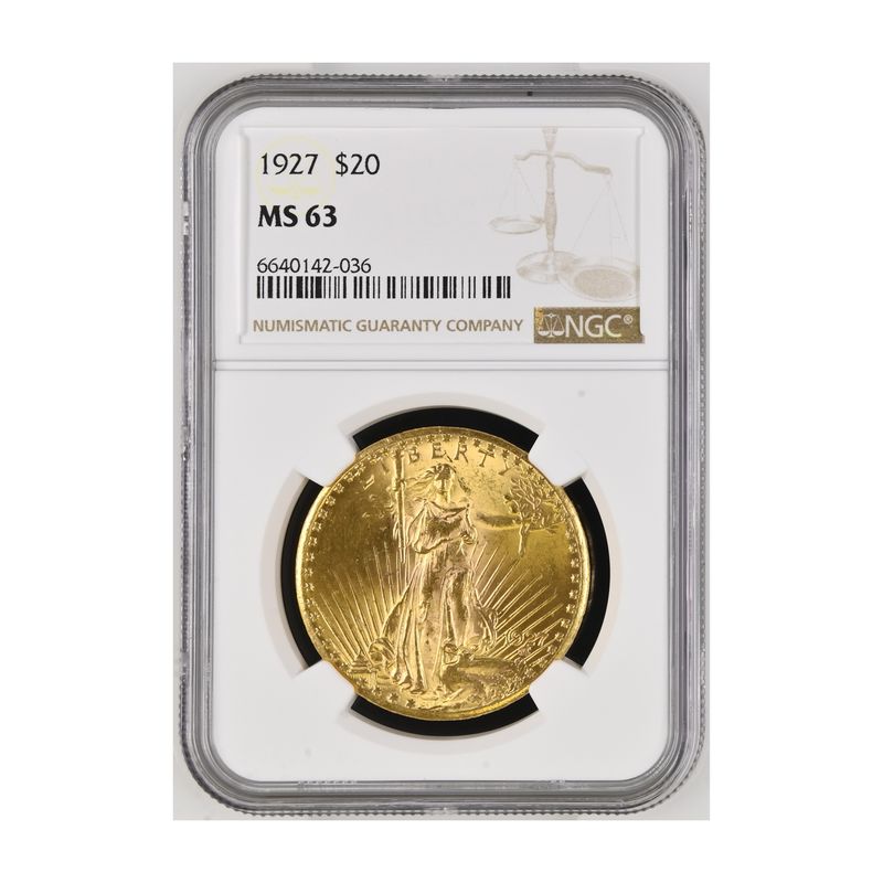 USA 20 Dollars Gold Eagle/Statue 1927 Motto, Slab NGC MS63