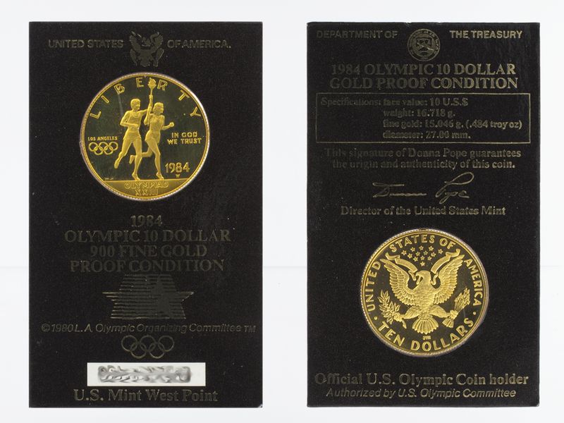 USA 10 $  Gold, Fackelläufer 1984 (W) im Folder, PP