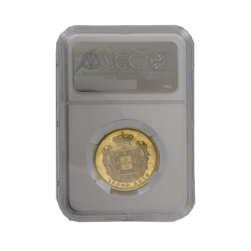 Portugal 10000 Reis Gold, Luiz I 1882, Slab NGC MS61