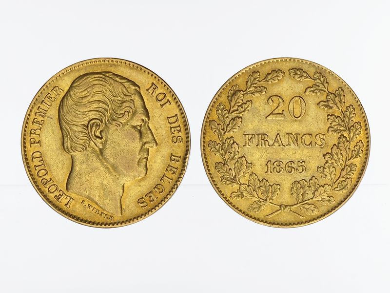 Belgien Leopold I  1865 (L. Wiener), 20 Francs Gold