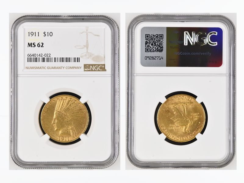 USA 10 Dollars Gold Indian Head 1911, Slab NGC MS62