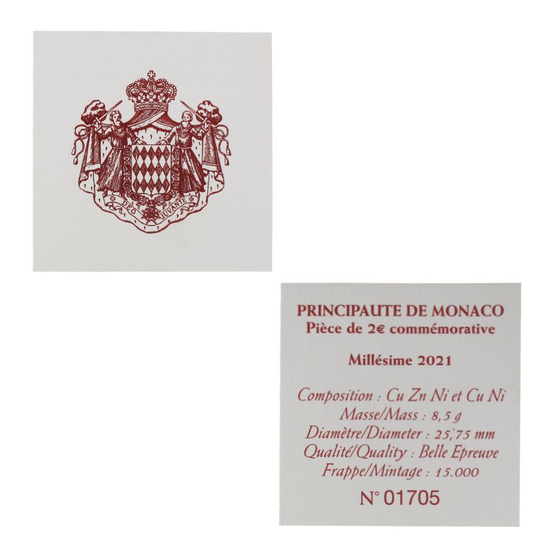 Monaco original 2 € Fürst Albert II + Fürstin Charlene, 2021 PP