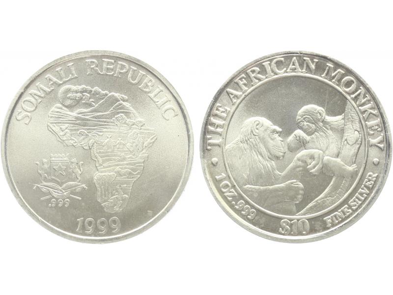 Somalia 10 $  Affe  1999, 1 Unze