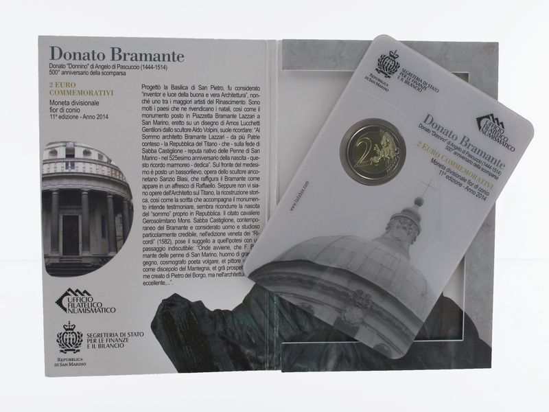 San Marino 2 Euro Münze, 2014, Bramante Folder