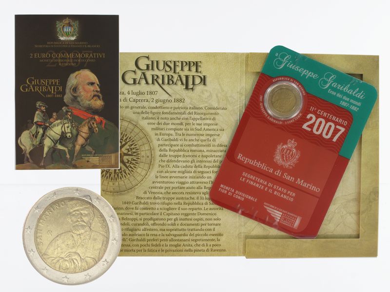 San Marino 2 Euro Münze, 2007,Garibaldi im Folder