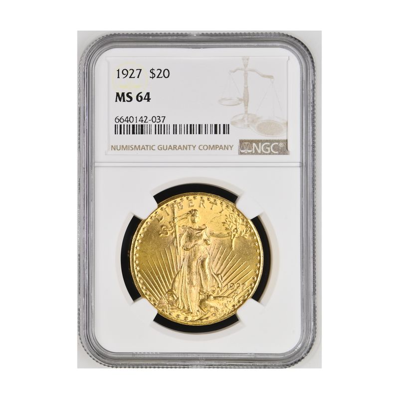 USA 20 Dollars Gold Eagle/Statue 1927 Motto, Slab NGC MS64