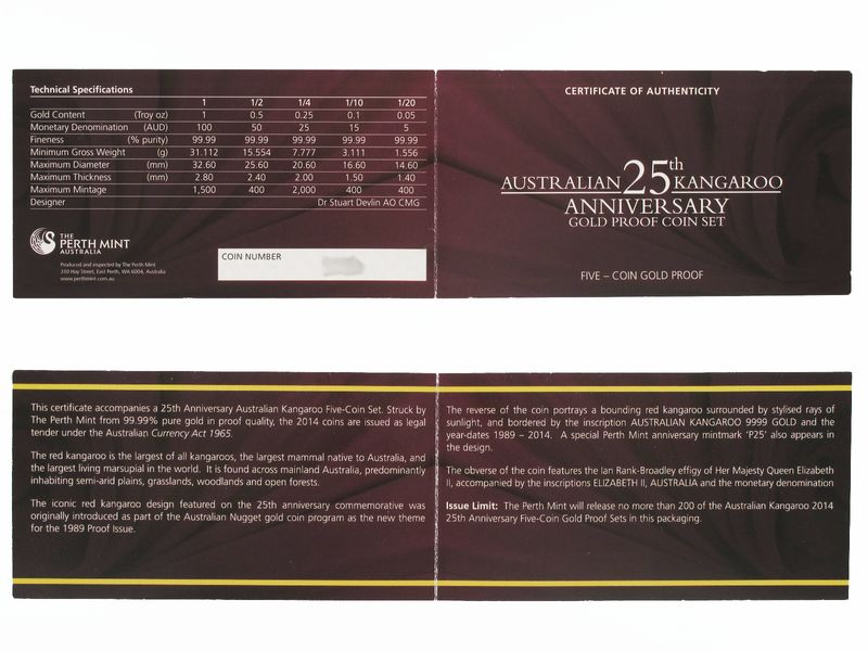 Australien Känguru Jubiläum Set 2014 (5), 1/20oz -1oz kpl.