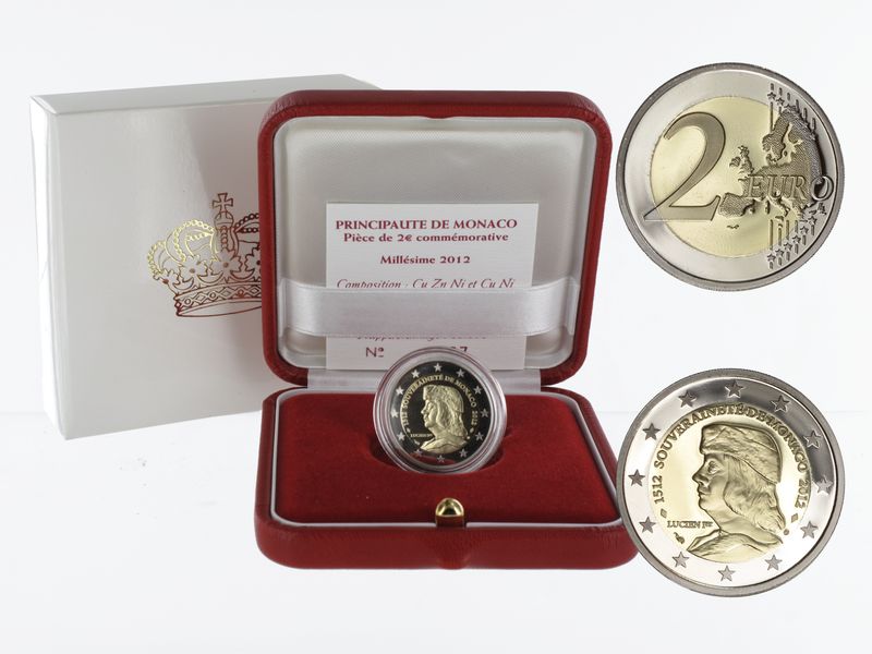 Monaco original 2 € Lucien I., 2012 PP in Originalbox