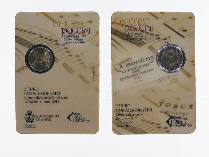San Marino 2 Euro Münze, 2014, Puccini Folder